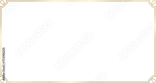 Rectangle vintage gold frame for web presentation, double line horizontal border with 15x8 aspect ratio in luxury style for 16x9 work project ,png with transparent background.