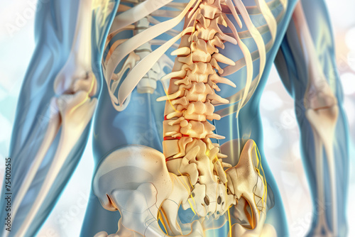 3D illustration of lumbar spine pathology with detailed medical information AI Generative