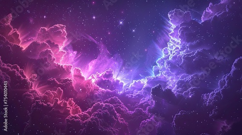 Purple Night Sky Abstract: Enigmatic Cloudscape Over City Lights