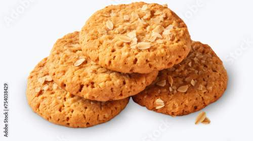 Homemade baked cookie biscuits with peanut butter and oat ingredients isolated on white background created with Generative AI Technology