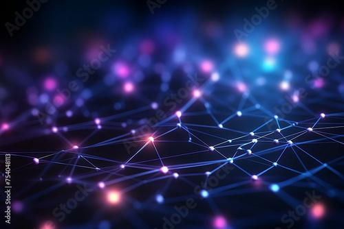abstract 3d connected dots and lines, network connection structure, science and technology background, neon