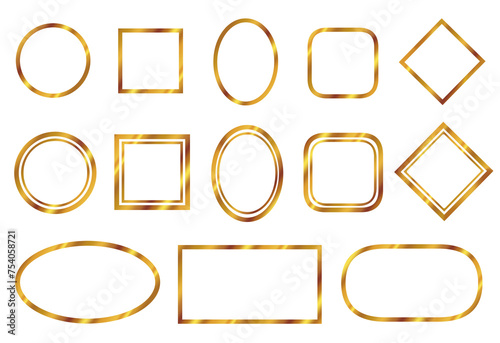 ゴールドのフレームセット 見出し 飾り枠 飾り罫 あしらい タイトル 囲み 丸 四角 菱形 エレガント クラシック 高級感 キラキラ シンプル
