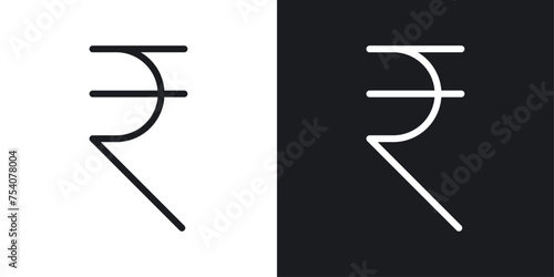 Indian Rupee Icon Designed in a Line Style on White background.