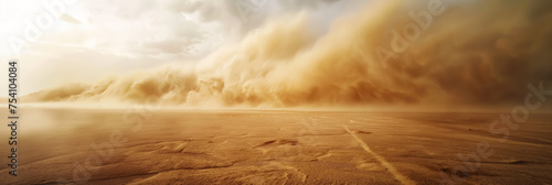 Massive sandstorm sweeping over desert.