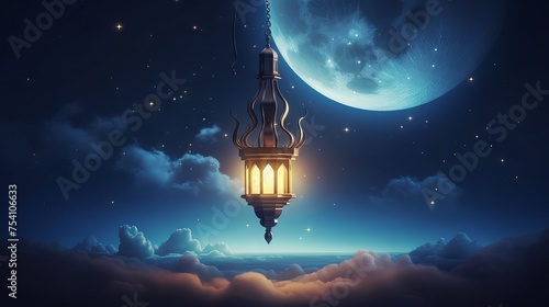 Eid mubarak: islamic greeting cards for eid-ul-adha and ramadan kareem, celebrating muslim holidays with crescent moon, lantern lighting, and festive atmosphere