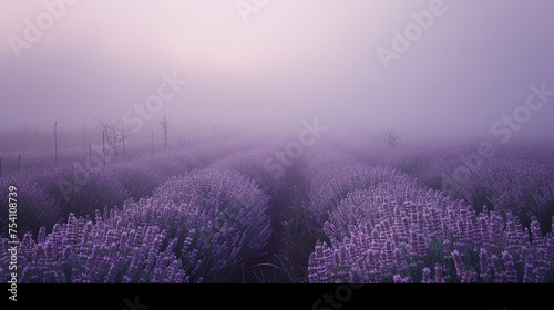 lavender field in the morning mist