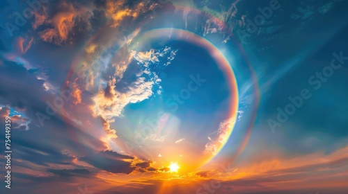 Circular Rainbow Cloud with Amazing Sunset. Beautiful Atmosphere with Bright Colors in Circular Motion