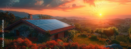 The roof and solar panels showcase sustainable energy and eco-friendly living.