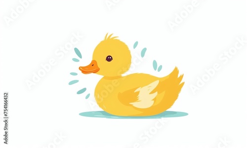 Cute yellow duckling isolated on a white background. Simple flat illustration.