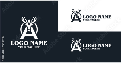 deer head logo design with letter A