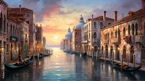 An oil painting of Venetianchitecture and water can