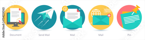 A set of 5 business icons as document, send mail