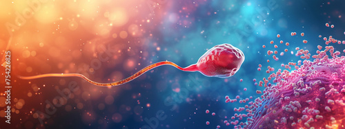 Microscopic view of a sperm approaching an egg concept