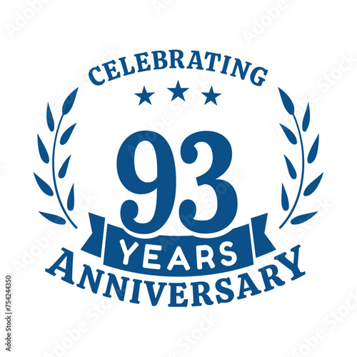 93rd anniversary celebration design template. 93 years vector and illustration.