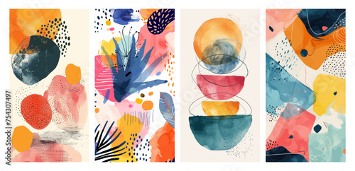 Abstract colorful art collage with geometric shapes