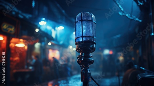 Close-up of Vintage Microphone in a Bar