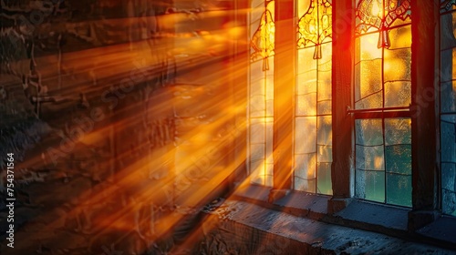 A warm light emanating from a church window during Easter service, symbolizing the feeling of hope and faith surrounding the holiday
