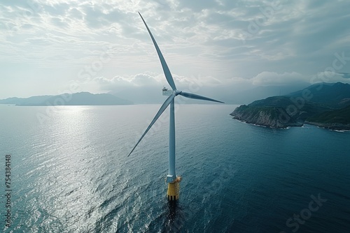 An offshore wind farm using floating turbines to harness powerful ocean winds