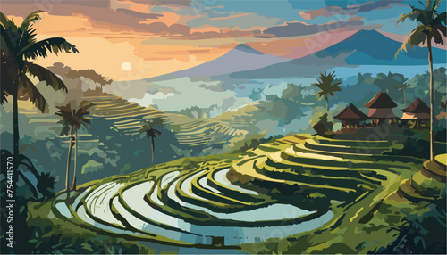 Landscape rice terraces and mountains in the morning
