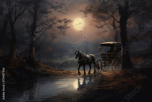 The tranquility of a countryside escape while riding in a charming horse-drawn buggy. The peaceful landscapes, the sound of trotting hooves, and the gentle swaying of the buggy.