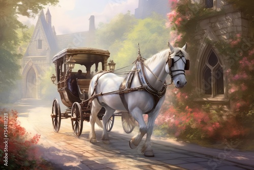 The tranquility of a countryside escape while riding in a charming horse-drawn buggy. The peaceful landscapes, the sound of trotting hooves, and the gentle swaying of the buggy.