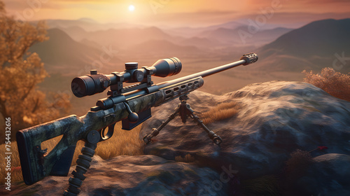 sniper rifle on sunrise background stock photography