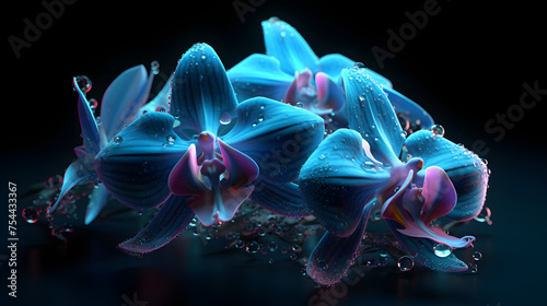8k sharp, fractal, self similarity highly detailed 3d high definition 8k neon pale cerulean psychedelic detailed Orchids fairy