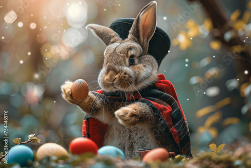 Magic of Easter, with a bunny magician and Easter eggs
