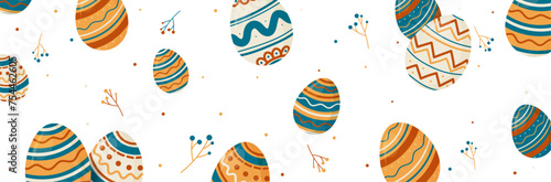 Ensemble d’œufs de Pâques décorés et colorés pour la célébration de Pâques - Illustrations faites-main pour célébrer la Résurrection - Vecteurs festifs avec motifs décoratifs modernes et cotillons 