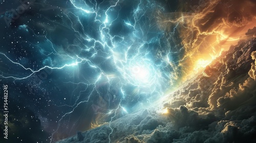 Awe-inspiring electric portal crackling with energy, standing as a gateway to a fantastical extraterrestrial landscape.