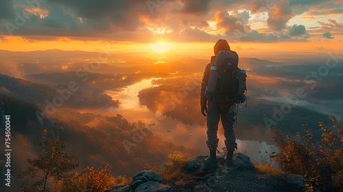 Silent vigil: a lone soldier overlooking a peaceful valley from a high vantage point, dawn's first light breaking, symbolizing hope amidst solitude