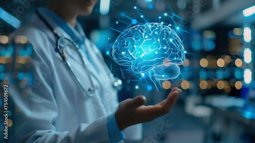 Doctor and advancements innovations with new medical technology and healthcare treatment to diagnose and treatment in brain disease.