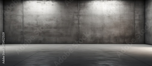 An empty concrete room bathed in darkness, with three spotlights casting a bright glow on the wall. The stark contrast creates a focal point in the otherwise bare space.
