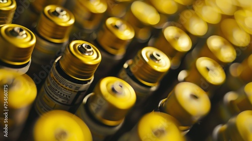 A closeup of used alkaline batteries arranged in rows emphasizes the need for energy and the importance of recycling