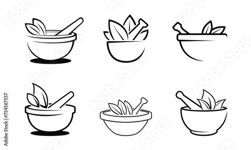 Creative bowl leaves therapy ayurveda pharma collection logo vector symbol design illustration