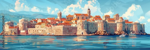 Coastal View of the Ancient City of Korcula, with Historic Architecture and Calm Waters