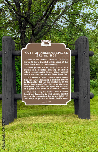 Route of Abraham Lincoln 1832 and 1859 Historical Marker Near Janesville, Wisconsin