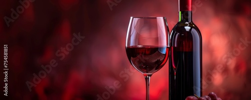 Glass of Red Wine Next to Wine Bottle