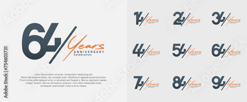 anniversary logotype vector design with slash and orange handwriting black color for special day