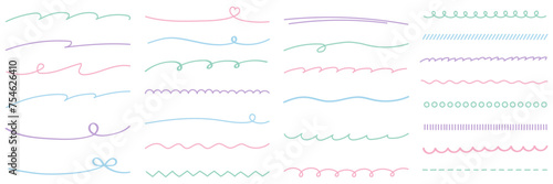 手描きの線画フレームのベクターイラストセット。手書き、線、リボン、ハート 