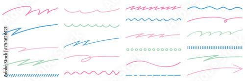 手描きの線画フレームのベクターイラストセット。手書き、線、落書き