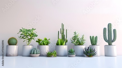 Houseplants cactus plants in pots isolated backgrounds 3d render png