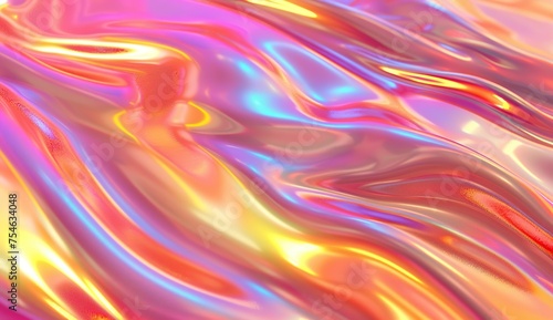 3D render of a holographic iridescent abstract background with wavy fluid lines,gold colors, in the style of a hologram generative ai