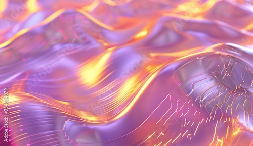 3D render of a holographic iridescent abstract background with wavy fluid lines,gold colors, in the style of a hologram generative ai