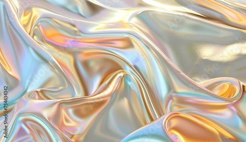 iridescent abstract background with wavy fluid lines,gold pastel colors, in the style of a hologram generative ai