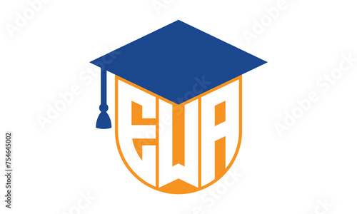 EWA initial letter academic logo design vector template. school college logo, university logo, graduation cap logo, institute logo, educational logo, library logo, teaching logo, book shop, varsity 