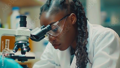 Scientist with microscope close up in the laboratory 