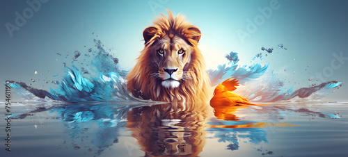 An animal with a lion body and a phoenix head, Realistic photo, ai generative