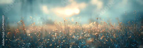 A close up white flowers at sunset or sunrise, dry grass on blurry background Id,eal for nature-themed designs,Soft gently wind grass flowers in aesthetic nature,grass on a blurry bokeh,