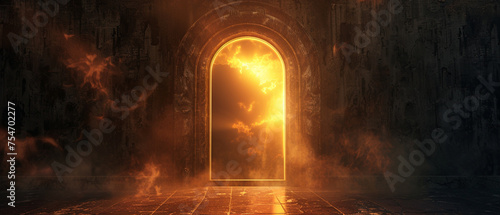 A celestial door glowing with divine light